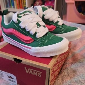 Vans Green Canvas Sneakers with Pink Side Wave